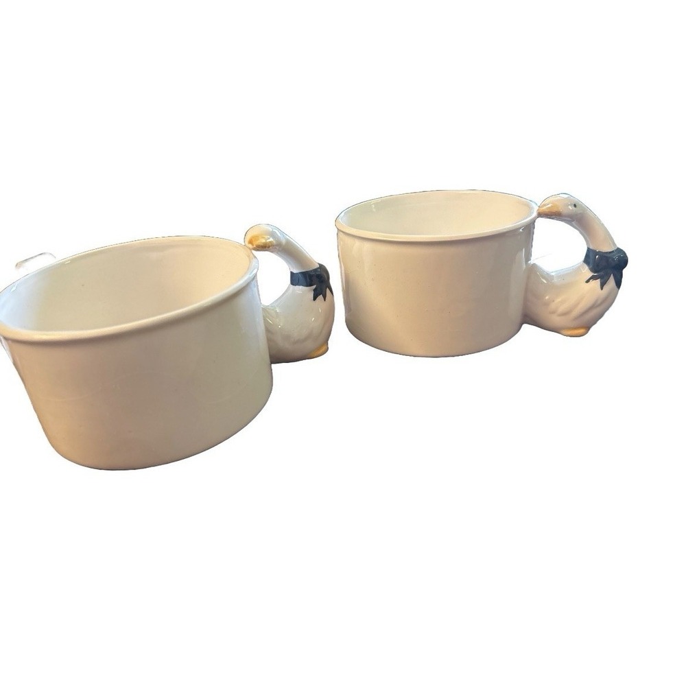 Two House Of Lloyd Goose Handle Ceramic Handpainted Coffee Cup Mug/Soup Bowl